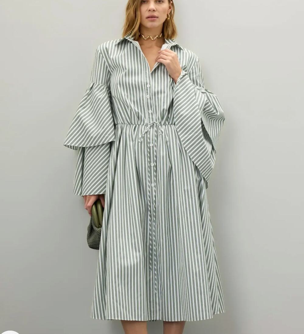 Rosie Assoulin Striped Midi Shirt Dress Size 12 Whimsical Artsy Designer $1300